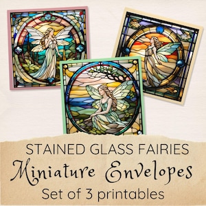 Envelopes em miniatura com aparência de vitral, itens vintage, imprimíveis para festas de fadas, scrapbooking, mini pacotes de sementes para impressão, download digital