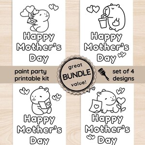 Happy Mothers Day Sip & Paint Kit BUNDLE, Capybara Painting Template, Set of Four Pre Drawn Canvas, Gifts for Mom DIY Paint Party Download