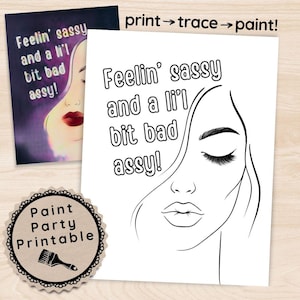 self love sip and paint kit, pre-drawn canvas for girls night, DIY art party with instructions, instant download, girls night DIY art