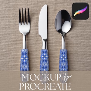 Kids Cutlery Set Mockup for Procreate: Children’s Utensils Seamless Pattern Template (Digital Download, Procreate Only)