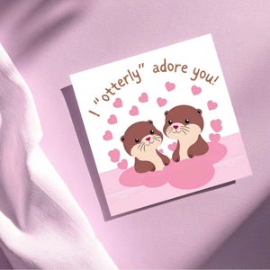 Tarjeta para imprimir con el texto "Sé mi Valentín", tarjeta de amor con forma de nutria para él o para ella, tarjeta de feliz aniversario y sobre, linda tarjeta con juego de palabras con forma de nutria, descarga instantánea en PDF