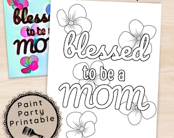Tropical Flowers Paint and Sip Canvas Kit, DIY Pre Drawn Art Party Printable for Moms, Painting Template for Women, Instant Download Craft