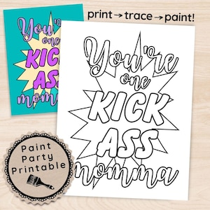 Mothers Day Sip and Paint Canvas Kit, DIY Adult Painting Party, Sassy Women Art Activity, Sweary Mom Gifts, Instant Download Craft Supplies