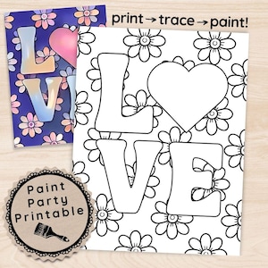valentines paint and sip kit, self love art project, DIY paint party with pre-drawn canvas, positive affirmations for adults, galentines art