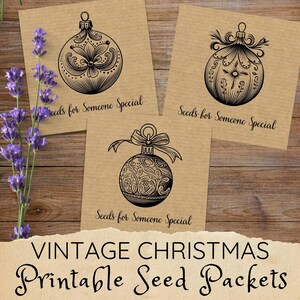 enveloppes de graines de Noël vintage, paquets de graines de Noël, cadeaux écologiques pour jardiniers, enveloppes de conservation de graines à faire soi-même, sachet de graines imprimable PDF