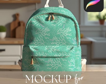 Procreate Rucksack Mockup, Kinder Canvas Schultasche Vorlage für nahtlose Muster, Jungen oder Mädchen Stoff Gepäck MockUp (digitaler Download)