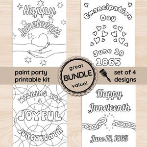 Happy Juneteenth-schilderset BUNDEL, volwassenen nippen en schilderen toolkit, zwarte emancipatiedag voorgetekend canvas, set van 4 schilderijtracers, verf png PNGEgg