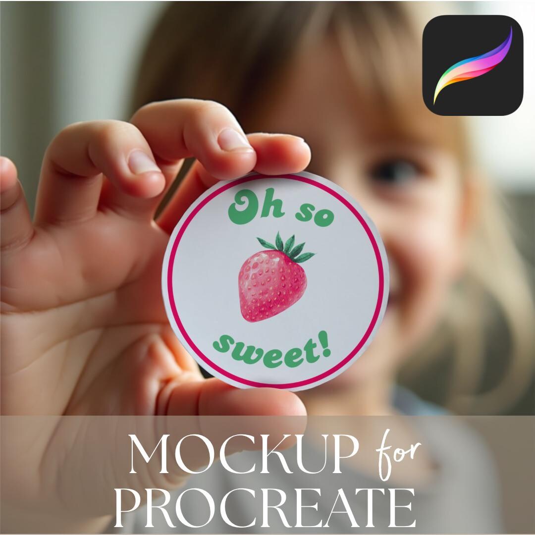 Procreate Label Procreate Circle Sticker Mockup: Round Label Held in Kids Hand Editable ...