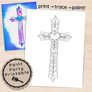 Easter Paint and Sip Printable Cross Religious, Paint Party Printable Faith, Activity Church Bible Group Canvas Template, Instant Download