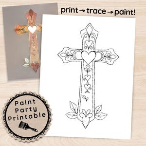 DIY Paint Party Printables Religious Faith, Christian Easter DIY Paint and Sip Printable Cross, Pre Drawn Canvas Template Instant Download