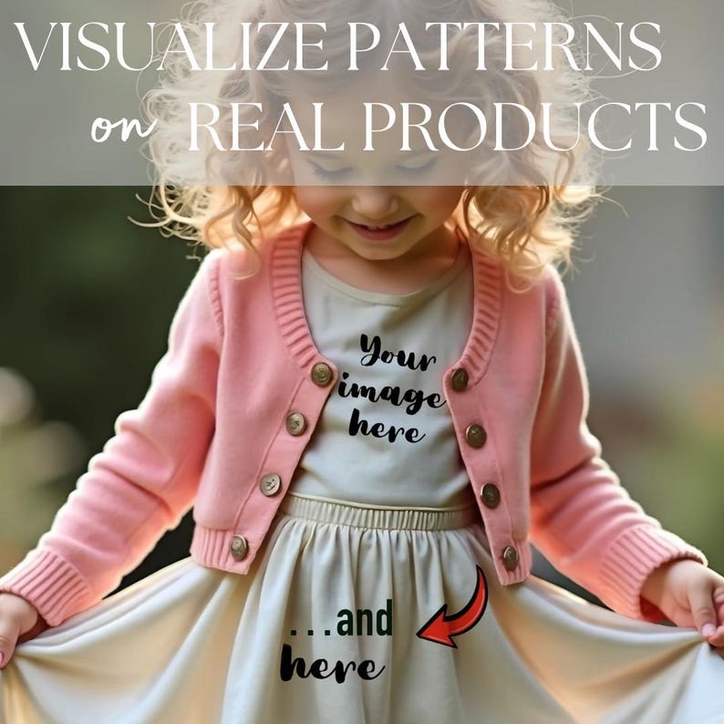 your image here double seamless file procreate mockup for kids fashion clothing, high quality 300 dpi realistic and easy to use drag and drop mock-up editable template