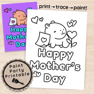 Mother&#39;s Day Pre Drawn Canvas Kit, Capybara Paint & Sip Toolkit, DIY Wall Art Template, Handmade Gifts For Mom, Art Stencil Instant Download