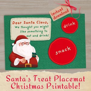 Dear Santa Placemat Printable, Cookies for Santa Tray,  Christmas Eve Tray, Santa&#39;s Cookie Plate, Milk & Cookies Tray, Xmas Cookie Placemat