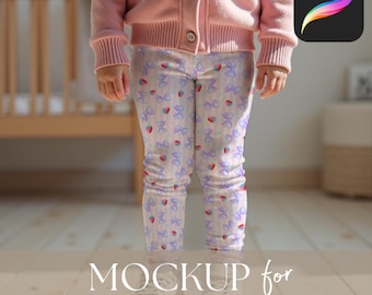 Procreate-Mockup für Kinder-Stretchleggings: Stoffvorlage für Kleinkinderkleidung, Produktbild per Drag & Drop für nahtlose Muster (digital)