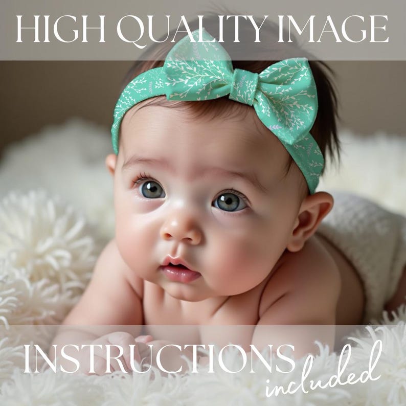 High quality mock up template for procreate, with an infant child wearing a fabric bow head band in a baby’s nursery, instructions included