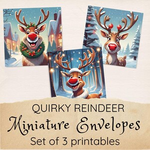 Eigenzinnige rendieren kerst mini-enveloppen, afdrukbare miniatuurenvelop Rudolph, leuke kerstambachtelijke kerstsokvullers, instant download