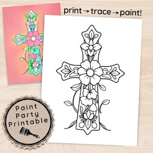 Paint and Sip Printable Cross, Paint Party Printable Faith, Adult Paint Night Canvas Template, Instant Download, Fun Easter Activity Church