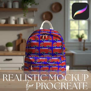 Realistic Backpack Mockup for Procreate, Mockups Kids Bag Fashion Textiles, Seamless Pattern Fabric Mock Up Templates Farmhouse Kitchen
