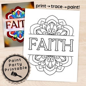 Faith Paint Party Printable Kit Christian, Easter DIY Paint and Sip Printable Stencil Mandala, Pre Drawn Canvas Template Instant Download