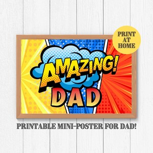 Vatertagsgeschenke, diy Papa Geschenk druckbares Mini Poster, Comic Superheld Print bunt, Vatertag Wand Kunst für ihn, digitaler Download