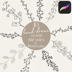 Procreate Brush Stamps: Hand-Drawn Vines, Floral Doodles (Commercial Licence, Digital Download)
