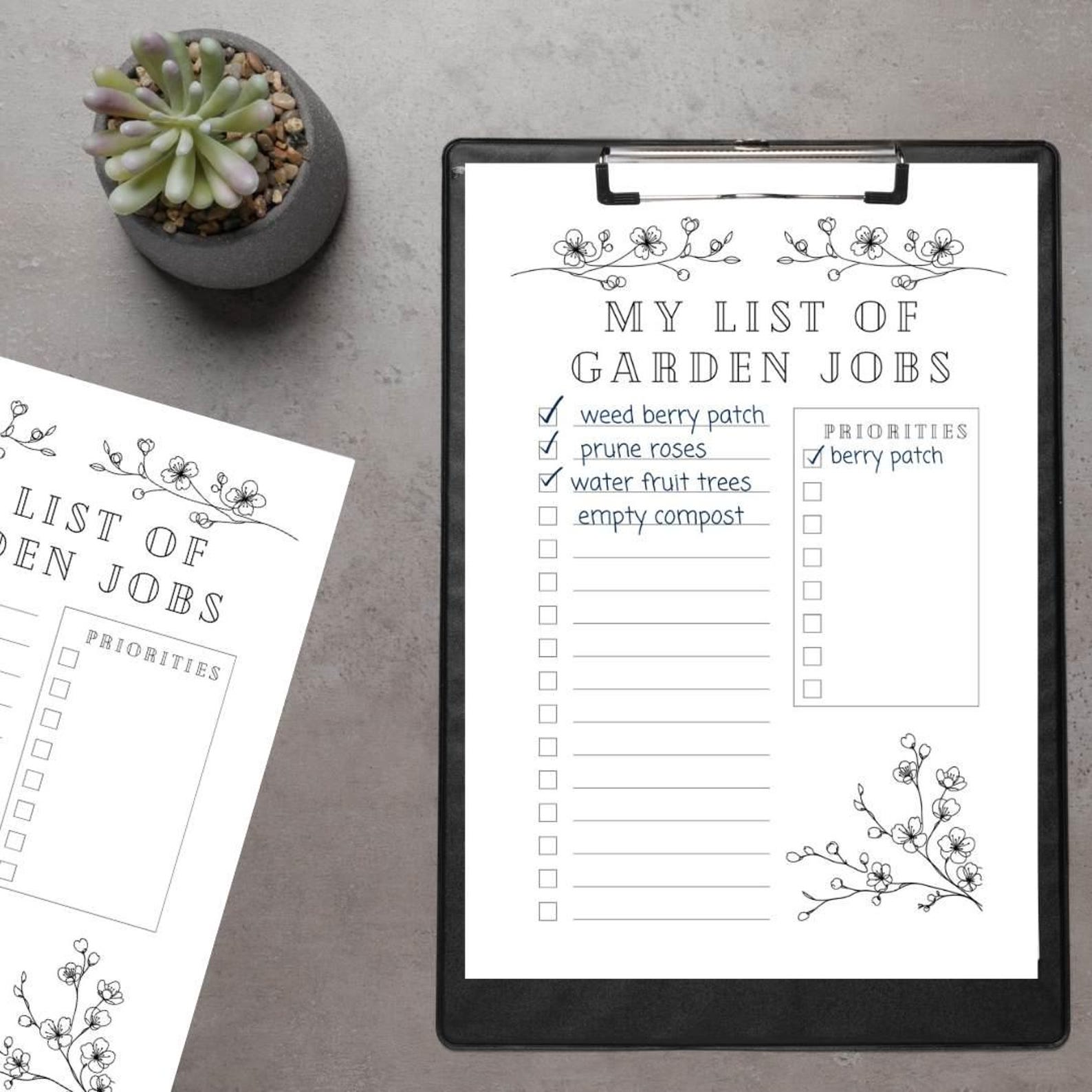 Printable Gardening Checklist, Printable to Do List for Gardeners, Digital Gardening to Do List ...