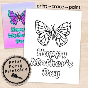 Mother&#39;s Day Sip and Paint Kit, Butterfly Design DIY Art Party for Moms, Unique Gift Idea from Kids, Fun Painting Stencil Toolkit Download