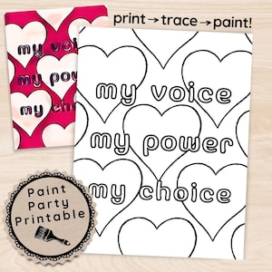 Self Love Paint & Sip Kit with Instructions, Empowering Girls Night Paint Party Picture, DIY pre-drawn canvas, instant download stencil PNG