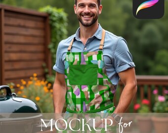 Maqueta de delantal de barbacoa para hombre para Procreate: Plantilla editable de tela masculina (Descarga digital, solo para Procreate)