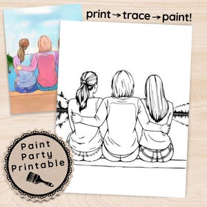 Galentines sip and paint kit, painting activity for girls night, digital download with pre-drawn canvas outline, Christian paint party art