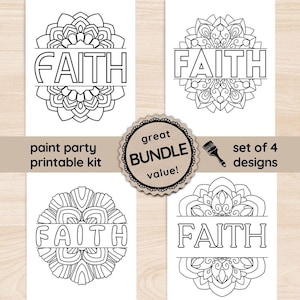 Sip and Paint Faith Party Kit with Instructions, DIY Printable Canvas, Christian Art, Kids or Adults Paint Night, Instant Download Templates