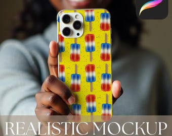 Procreate iPhone Tough Case Mockup: Mobile Phone Cover Template for Seamless Patterns and Digital Art, Drag and Drop Mock (Digital Download)