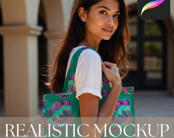 Tote Bag Procreate Mockup: Womens Fashion Accessories Editable Template for Seamless Patterns (Procreate Only)