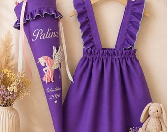 Lila Latzrock | Rock | zur Einschulung Mädchen | Handgemacht | Abnehmbare Träger | Einschulung Outfit | Gr. 116-128