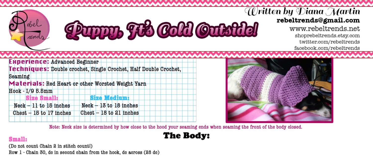 Crocheted Hooded Dog Sweater Pattern PDF Small and Medium Etsy