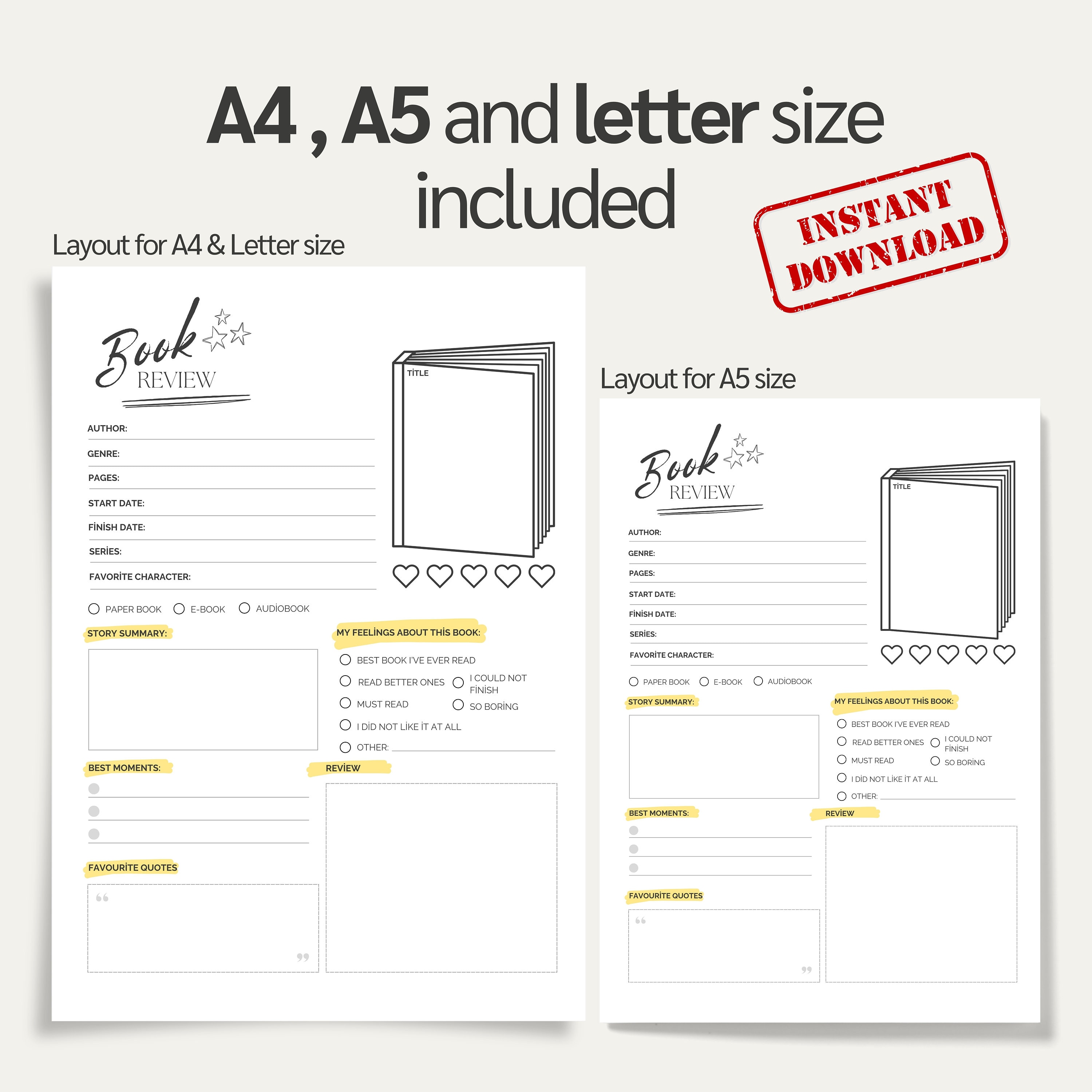 Printable Book Review Template, Stylish Reading Review, Reading Tracker ...
