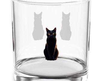 Etched Black Cat Whiskey Glass: Halloween Bar Decor, Cat Lover Gift