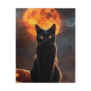 Black Cat Puzzle Halloween Jigsaw Spooky Design Feline Silhouette Moonlight Scene Collector Piece Family Entertainment Autumn Activity Seasonal Fun Perfect Present Cat Lover Puzzle Enthusiast Game Night Entertainment Holiday Themed