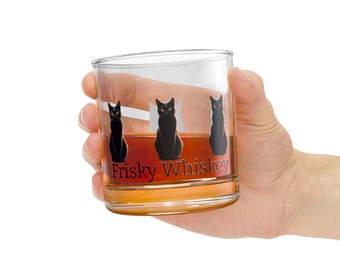Black Cat Whiskey Glass: Gothic Home Bar Decor, Cat Lover Gift