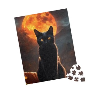 Black Cat Puzzle Halloween Gift Idea Finder Spooky Entertainment Piece Collector Feline Silhouette Jigsaw Game Night Activity Autumn image 9