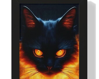 Feurige schwarze Katze gerahmte Kunst - Gothic Halloween Wanddekoration