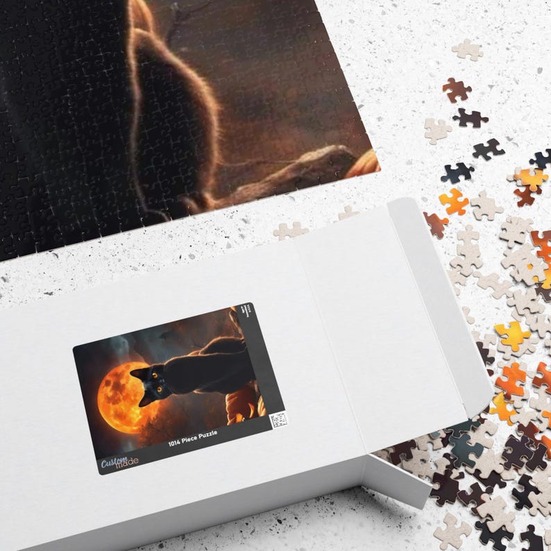 Black Cat Puzzle Halloween Gift Idea Finder Spooky Entertainment Piece Collector Feline Silhouette Jigsaw Game Night Activity Autumn image 10