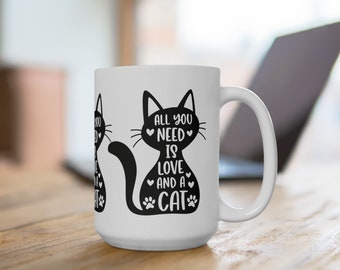 Love and a Cat Ceramic Mug - Gift for Cat Lover (11oz, 15oz)