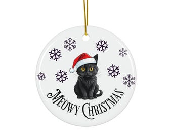 Schwarze Katze Meowy Weihnachten Keramik Ornament: Urlaub Dekor