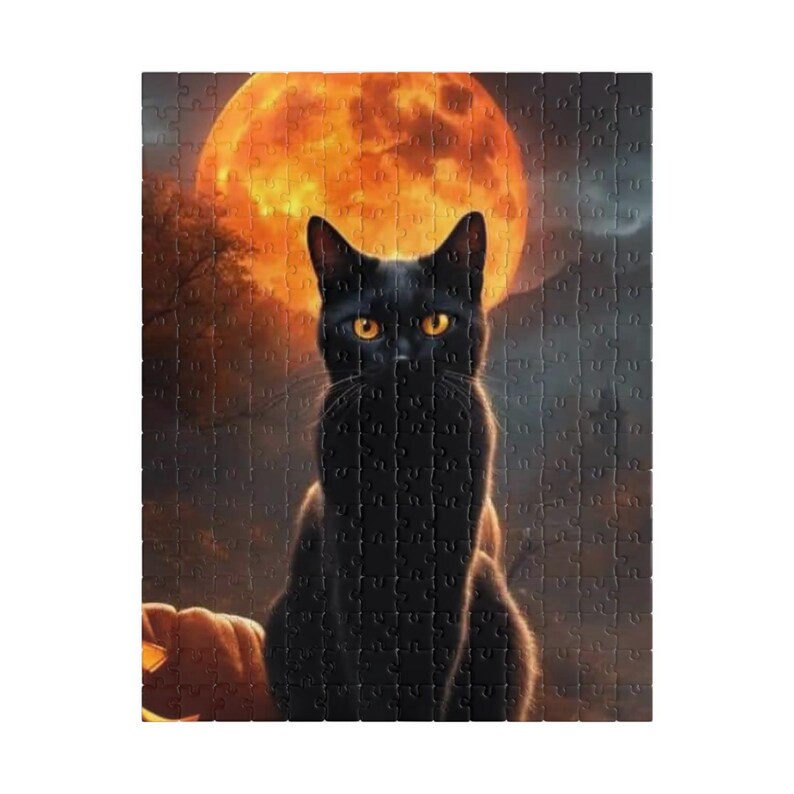Halloween Gift Idea Black Cat Jigsaw Puzzle Spooky Entertainment Piece Feline Collector Item Autumn Season Activity Night Time Scene Challenge Game Family Gathering Fun Holiday Themed Present Perfect Cat Lover Gift Moonlight Silhouette