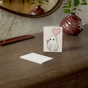 Tarjetas de felicitación, fantasma de San Valentín con globo Be My Boo, juego de papelería, nota de amor, tarjeta navideña, lindo regalo romántico,