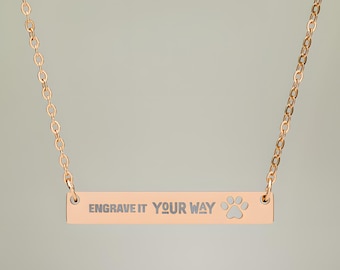 Collar personalizado con huella de pata: barra grabada con el nombre de tu mascota, acero inoxidable