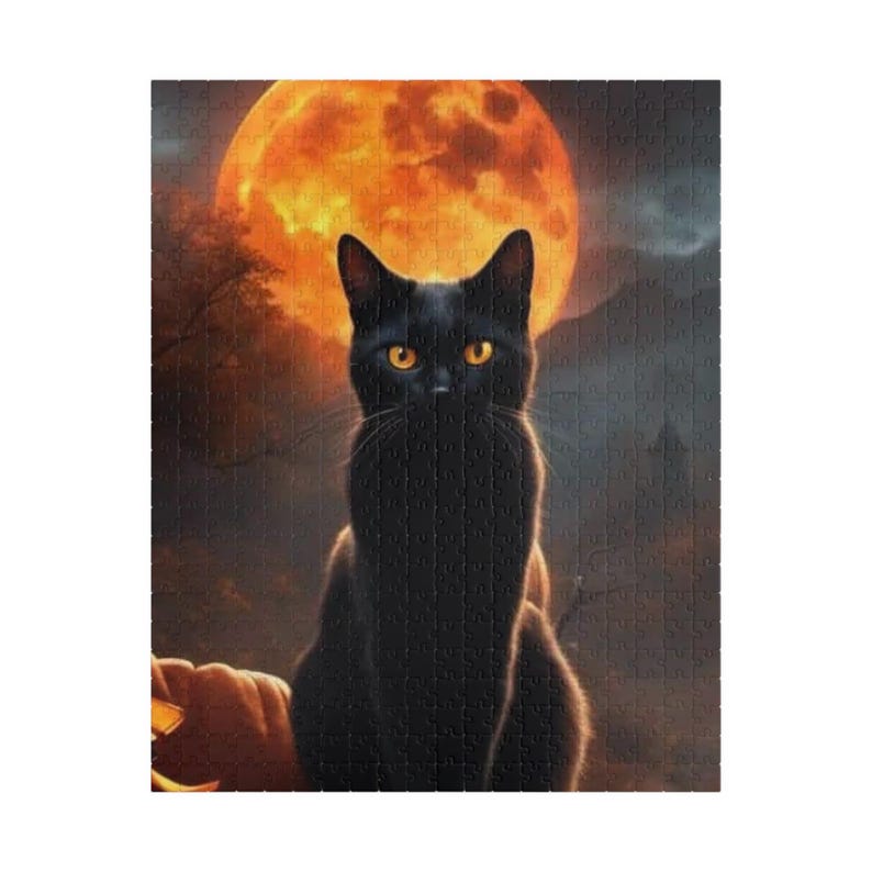 Black Cat Puzzle Halloween Gift Idea Finder Spooky Entertainment Piece Collector Feline Silhouette Jigsaw Game Night Activity Autumn image 7