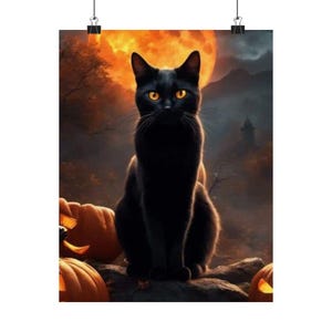 Full Moon Wall Art, Black Cat Print, Halloween Home Decor, Cat Print, Cat Poster, Black Cat Art, Home Decor Poster, Witchy Poster