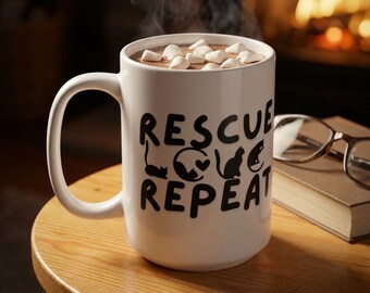 Rettungs-Liebe-Wiederholungs-Katzen-Tasse-Katzen-Tierrettungs-Kaffeetasse-Haustier-Adoption-Unterstützungs-Gotcha-Tag